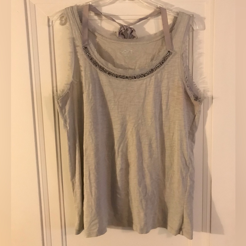 Loft Gray Tank Top w/ Black & Gray Beading Size X-LARGE